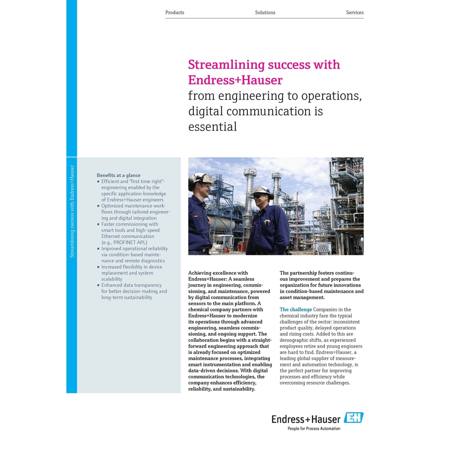 Cover picture application note "Streamlining success with Endress+Hauser"