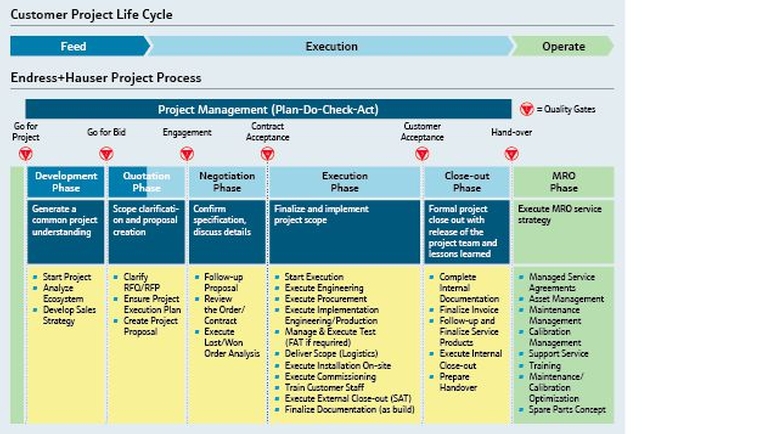 Graphic showing the business process of projects and Endress+Hauser