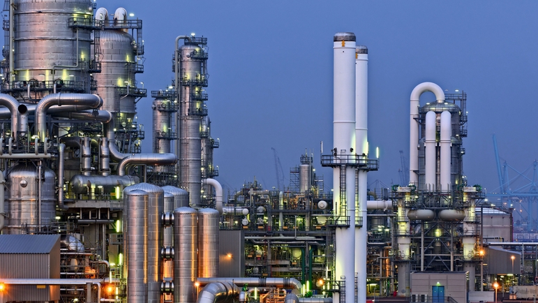 нефти и газа, НПЗ, переработка нефти и газа Нефтеперерабатывающий завод, ночь, пейзаж, вид