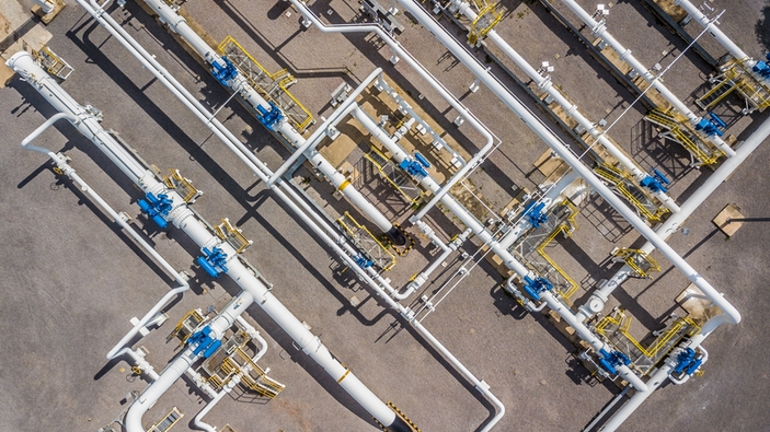 Aerial view on natural gas pipelines